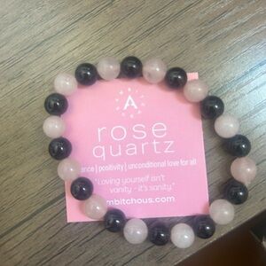 Rose Quartz and Black Bead Bracelet